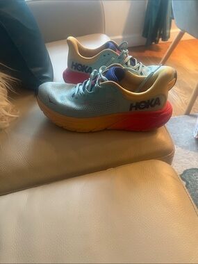 Hoka Women Light Blue with Yellow and Red Gradient Sneakers